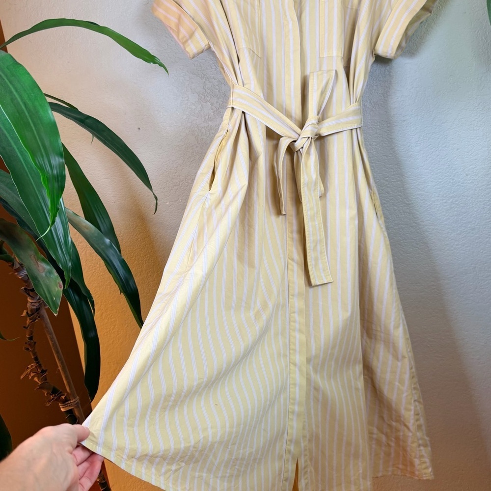 Banana Republic Cotton Butter Yellow White Striped Button Down V Neck Dress L - Picture 5 of 12
